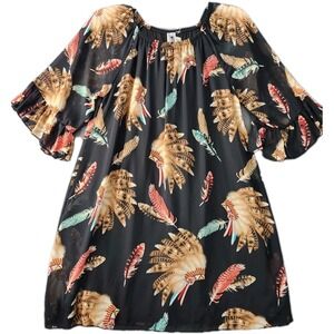 R. Rouge Dress Indian Feathers Cowgirl Western Rustic‎ Boho Chic Flowy Sz S NWT